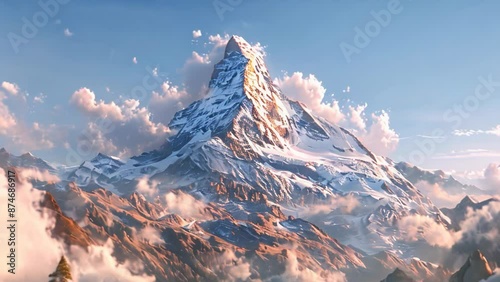 The beautiful view of the snow-capped mountains rises proudly from a lower perspective