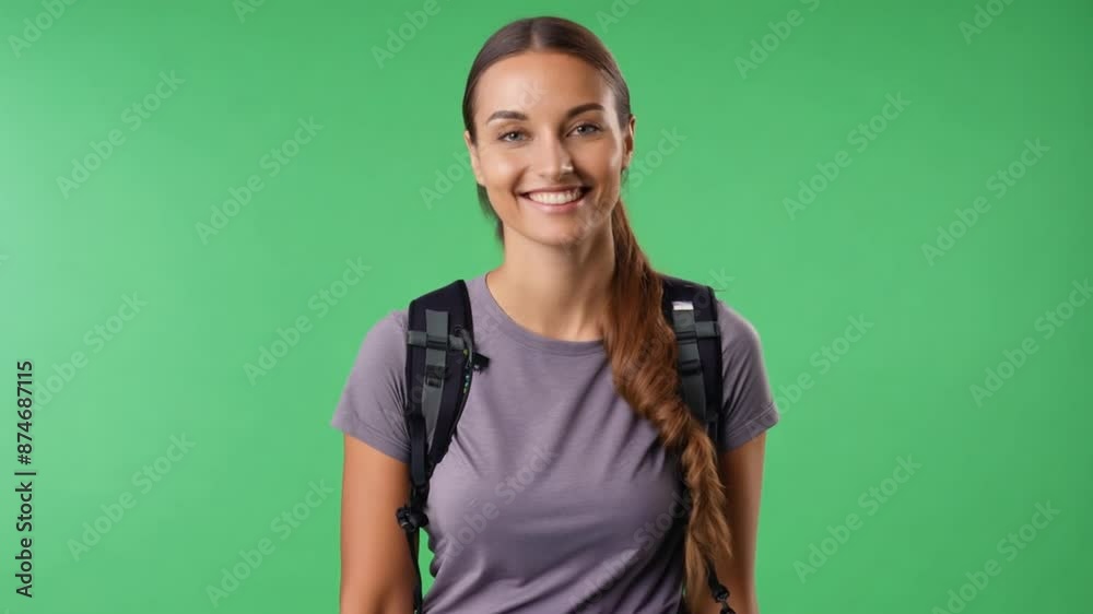 Tourists take a video on the green background of the studio. Tourists take a video on the green background of the studio.