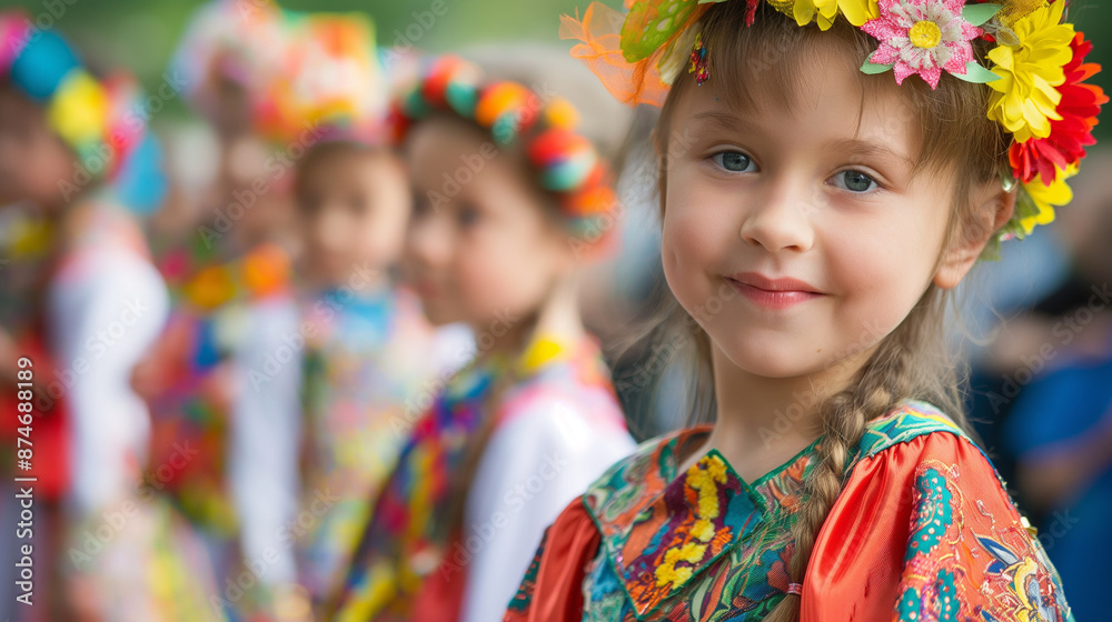 Image of children participating in a Ukrainian cultural festival with copy space Image of children participating in a Ukrainian cultural festival with copy space