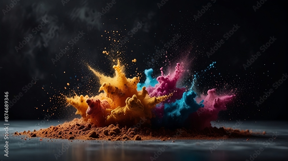 Abstract image of an explosion of colored powder on a black background Abstract image of an explosion of colored powder on a black background