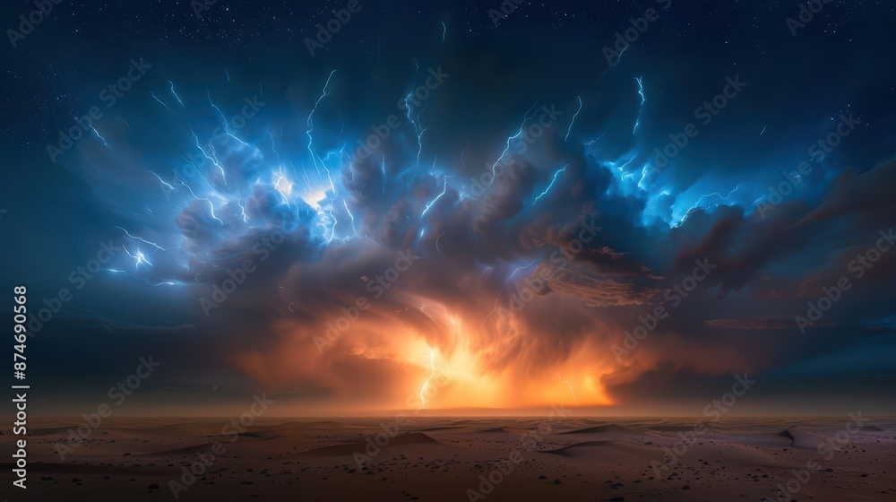 Obraz premium A captivating lightning storm illuminating the night sky over a dense jungle