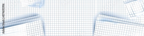 High-resolution vector illustration of square lined paper blank sheets set with grid lines and margins, isolated on a transparent background,