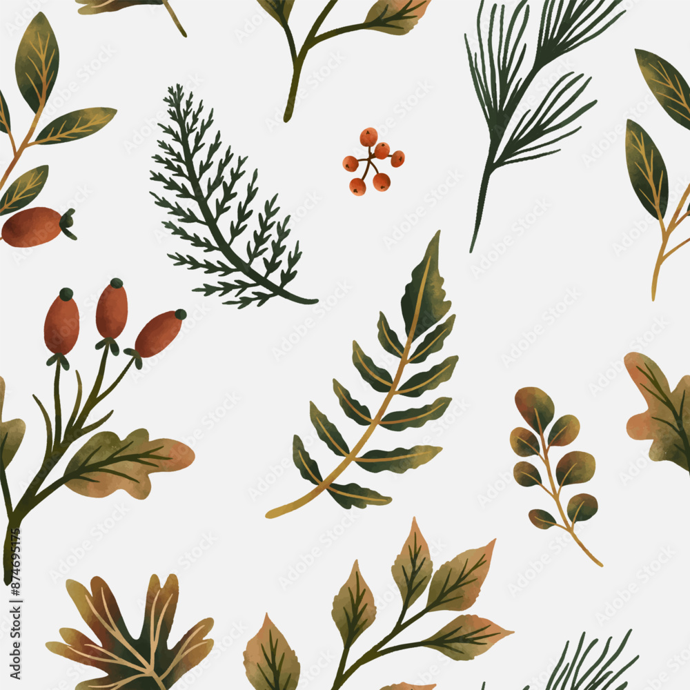 Autumn botanical seamless pattern. botanical illustration Autumn botanical seamless pattern. botanical illustration