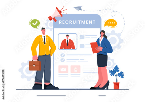 Recruitment Agency Vector Illustration with Managers Selecting Candidates for Job Positions in a Flat Style Cartoon Background