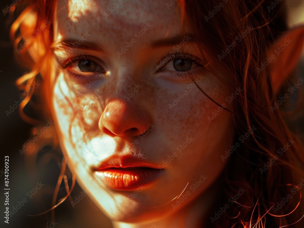 close-up portrait of a young woman with intense gaze close-up portrait of a young woman with intense gaze