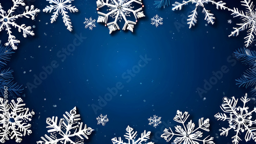Blue Christmas background with snowflakes, copy space for text