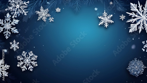 Blue Christmas background with snowflakes, copy space for text