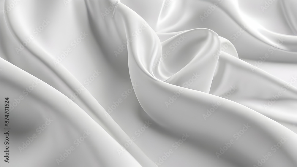 3D render beautiful folds of white silk, clean fabric background. Simple soft background