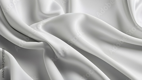 3D render beautiful folds of white silk, clean fabric background. Simple soft background