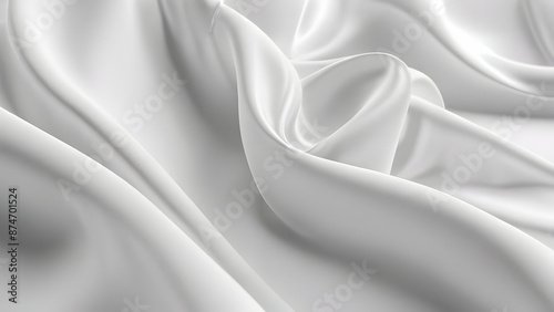 3D render beautiful folds of white silk, clean fabric background. Simple soft background