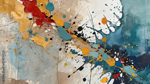 Abstract weathered art background with paint splashes and bolts