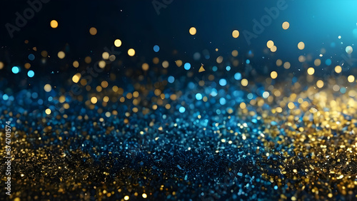 Abstract glitter blue gold lights background. defocused.

