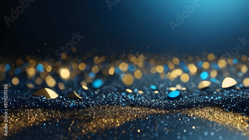 Abstract glitter blue gold lights background. defocused.