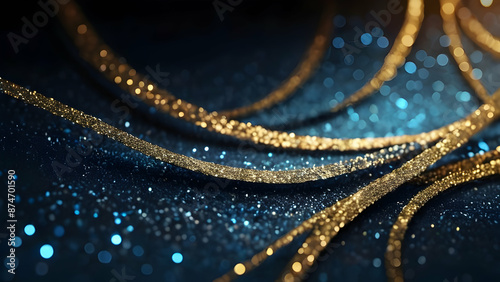 Abstract glitter blue gold lights background. defocused.
