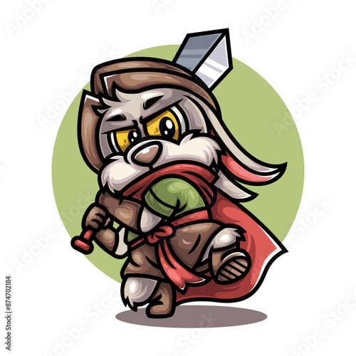 cute rabbit cartoon character with robin hood costume illustration