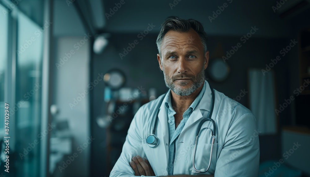 Confident Senior Male Doctor in Modern Clinic