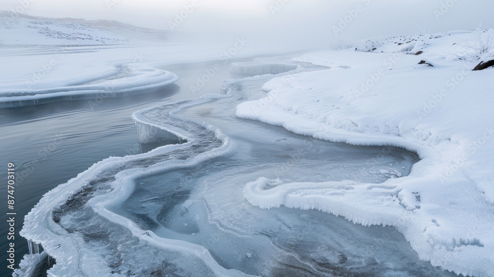 Obraz premium Frozen lake and snowy landscape