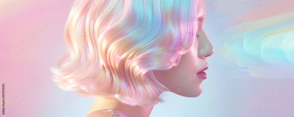 Profile of a person with vibrant pastel hair and soft lighting, conveying a dreamy and ethereal aesthetic, perfect for modern design usage. Profile of a person with vibrant pastel hair and soft lighting, conveying a dreamy and ethereal aesthetic, perfect for modern design usage.