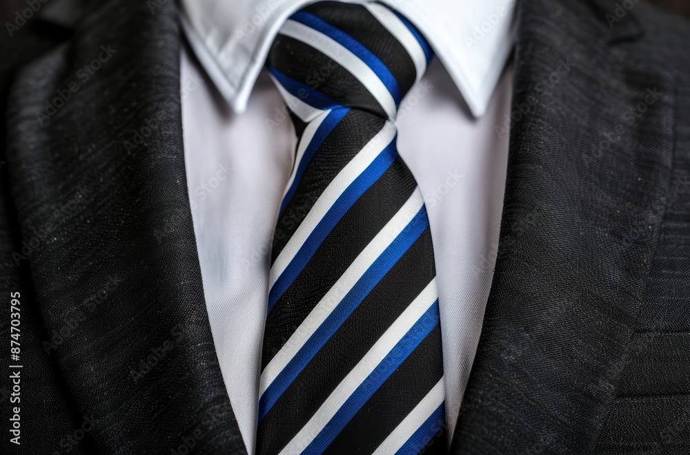 close-up of a striped tie on a suit jacket close-up of a striped tie on a suit jacket
