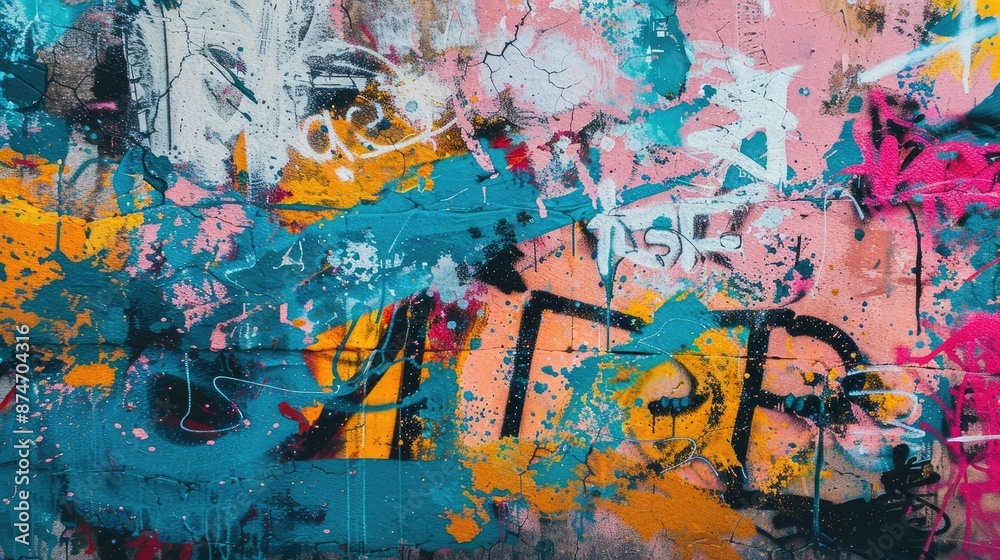 Fototapeta premium Vibrant Urban Graffiti Art Mural with Abstract Patterns and Textures