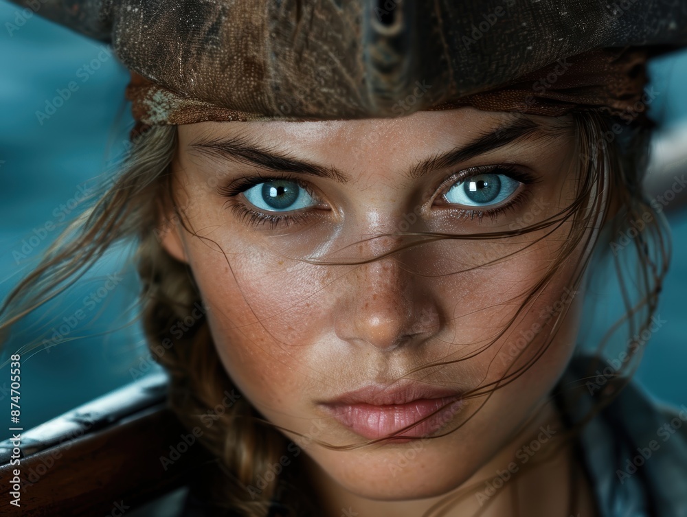 Captivating gaze of a young woman with striking blue eyes Captivating gaze of a young woman with striking blue eyes