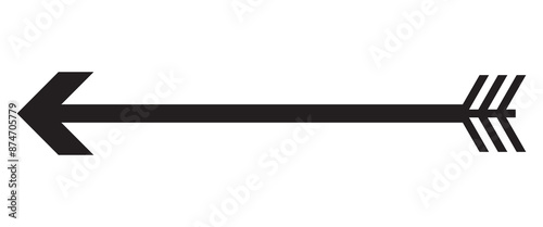 Straight long arrow icon, pointing to the left, black cursor, horizontal element, thick pointer vector icon isolated on white background. Simple illustration. eps 10