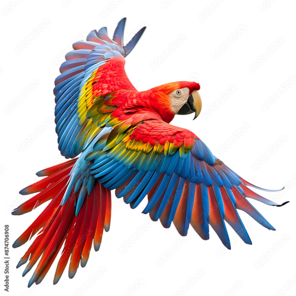 Fototapeta premium Scarlet Macaw in Flight., transparent, cut out