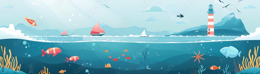 Naklejka premium Rising sea levels affecting marine habitats, flat design illustration