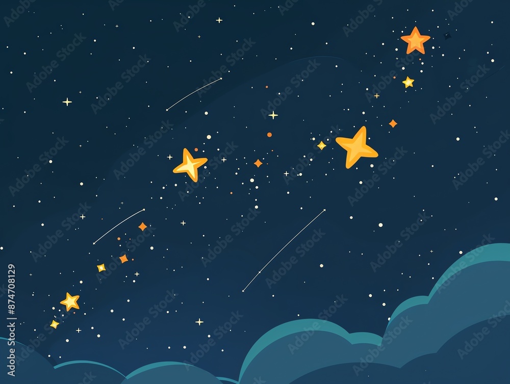 Fototapeta premium Big Dipper constellation, prominent stars, flat design illustration