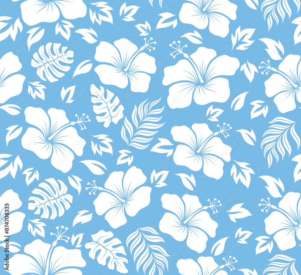 Silhouette tropical flower hibiscus palm leaf seamless pattern. Silhouette tropical flower hibiscus palm leaf seamless pattern.