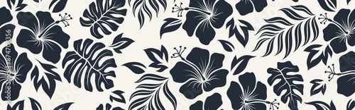 Hand drawn hibiscus floral Tropical seamless pattern.