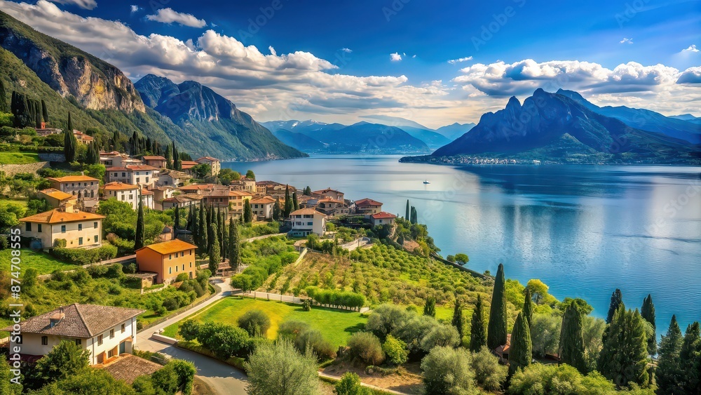 Obraz premium Scenic view of a tranquil countryside surrounding Lake Garda in Italy, Lake Garda, Italy, countryside, rural, landscape