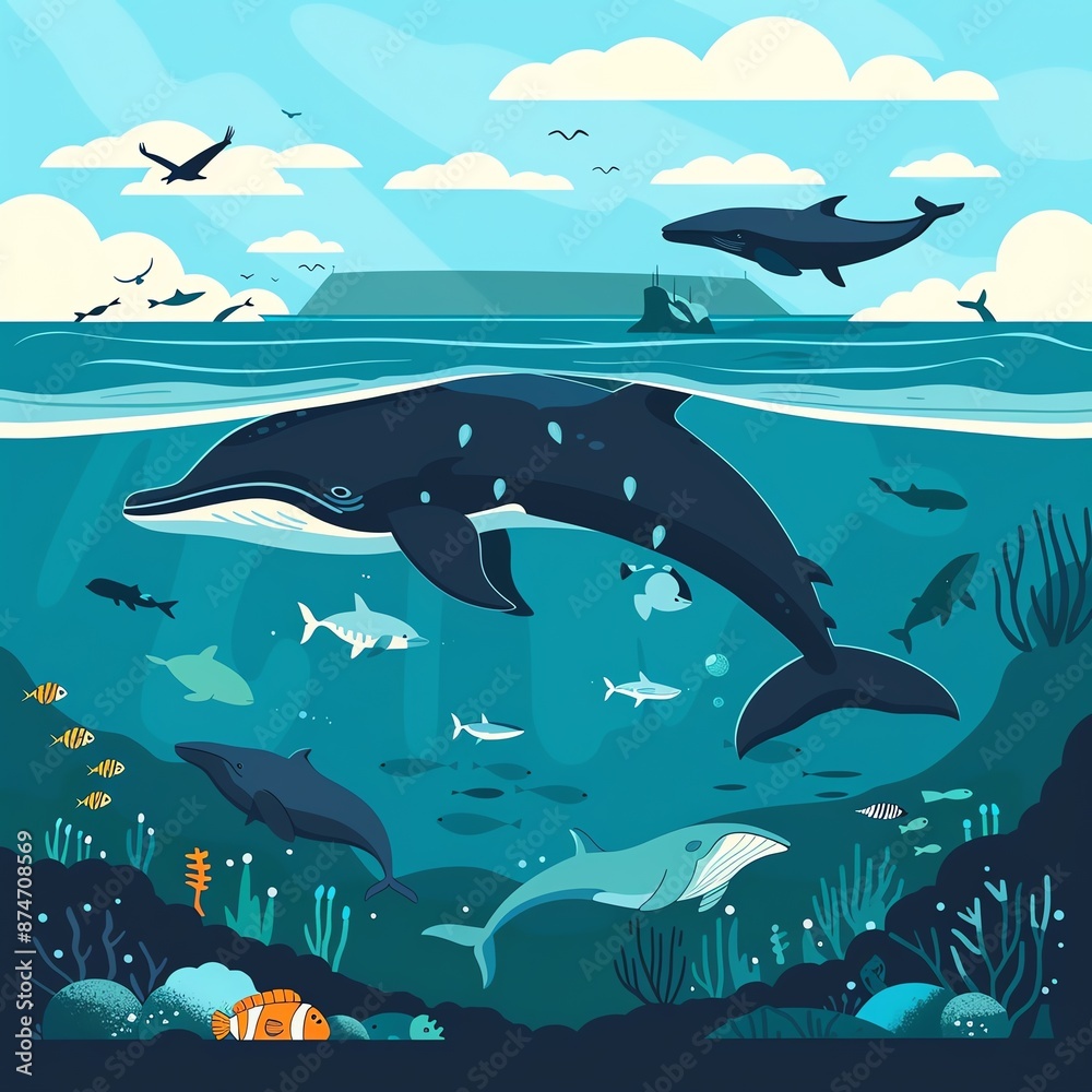 Obraz premium Impact of rising sea levels on wildlife, flat design illustration