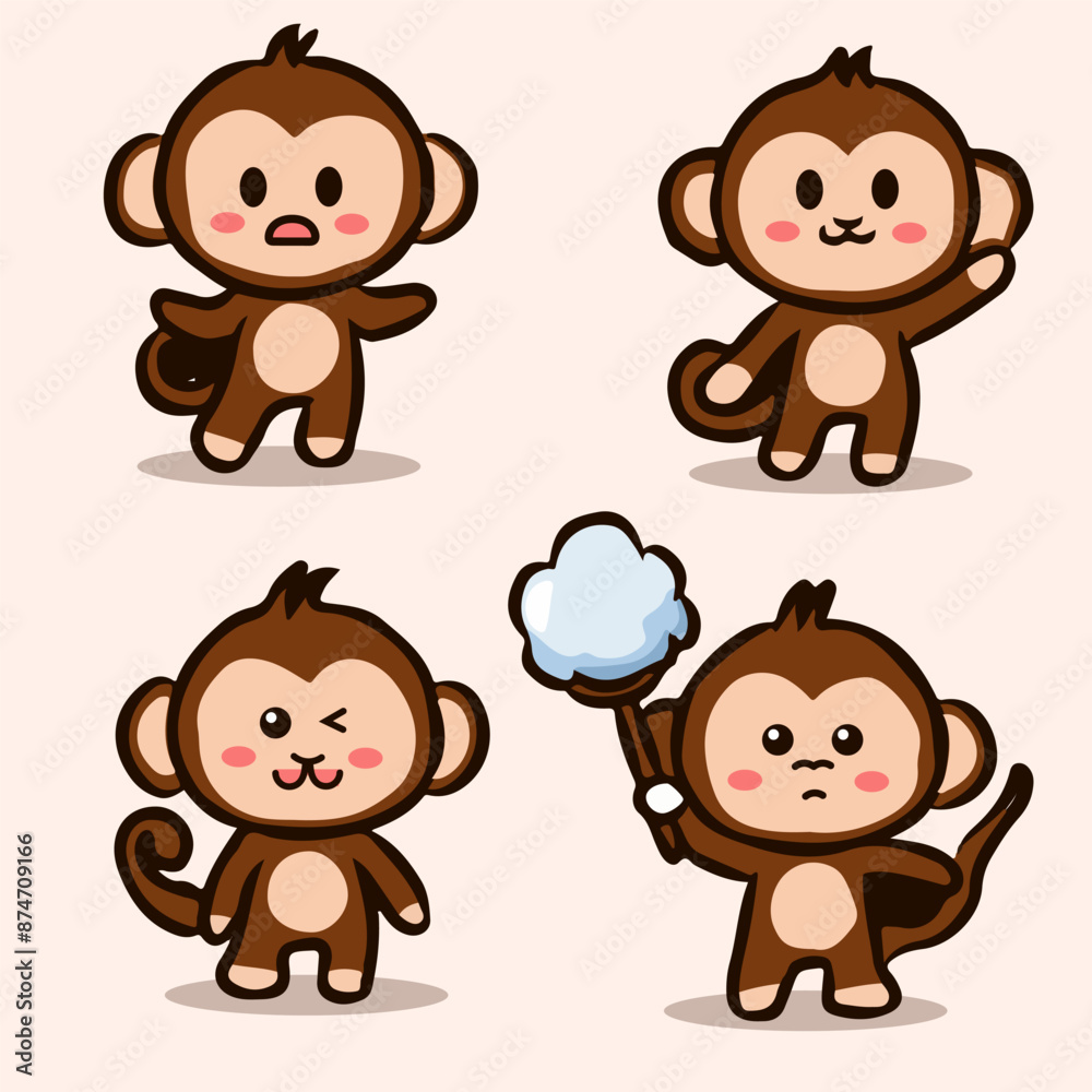 Kawaii Cartoon Monkey hand drawn vector Kawaii Cartoon Monkey hand drawn vector