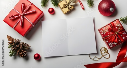 christmas card with christmas decorations with copy space 