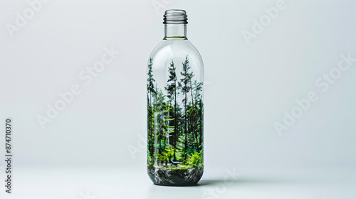 Whimsical bottle with enchanted forest and spring digitally manipulated photo