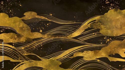 金の波テクスチャー、黒背景14