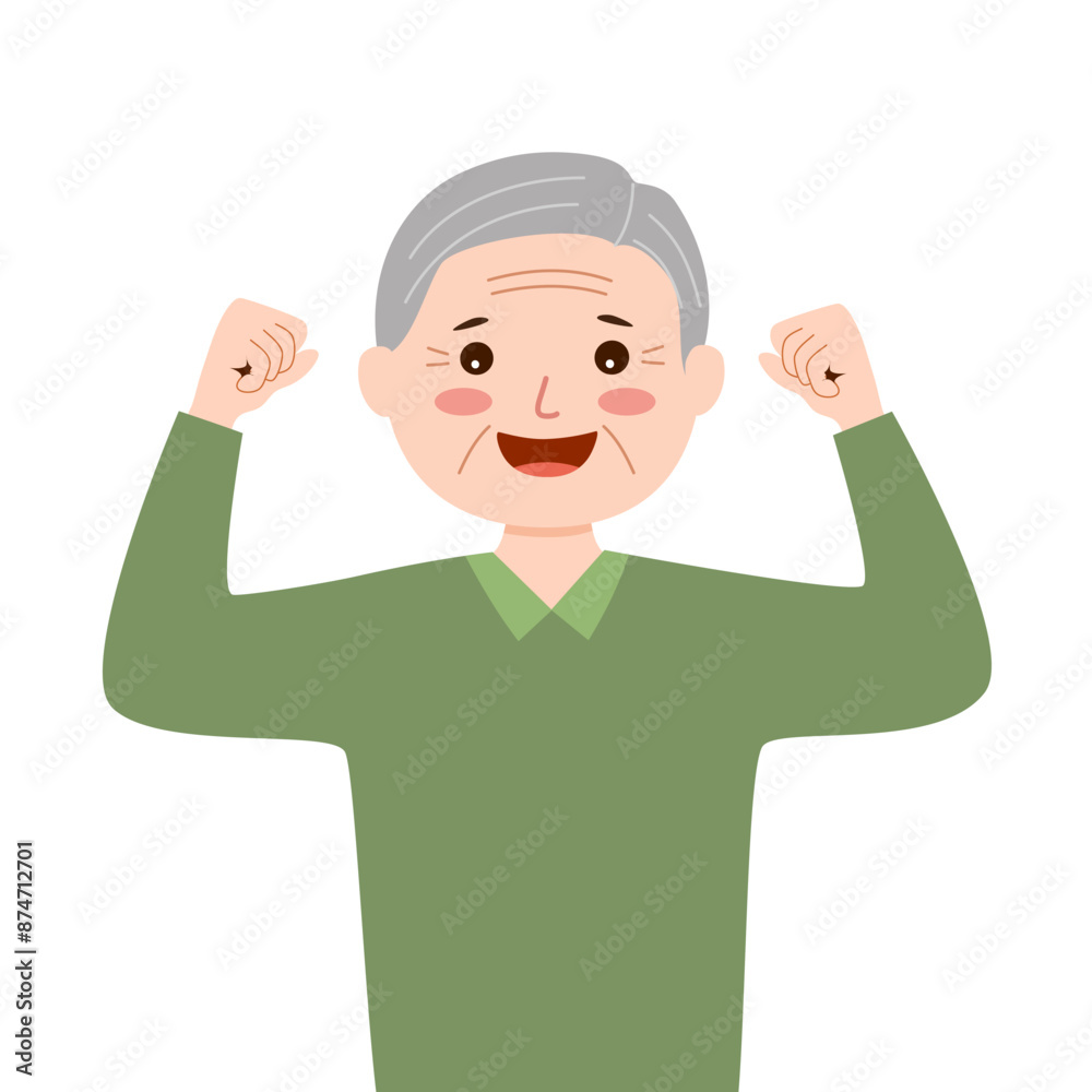 Happy Strong Elderly man Flexing Muscles Vector Cartoon Character. Powerful grandpa feeling energized and self-confident. Happy Strong Elderly man Flexing Muscles Vector Cartoon Character. Powerful grandpa feeling energized and self-confident.