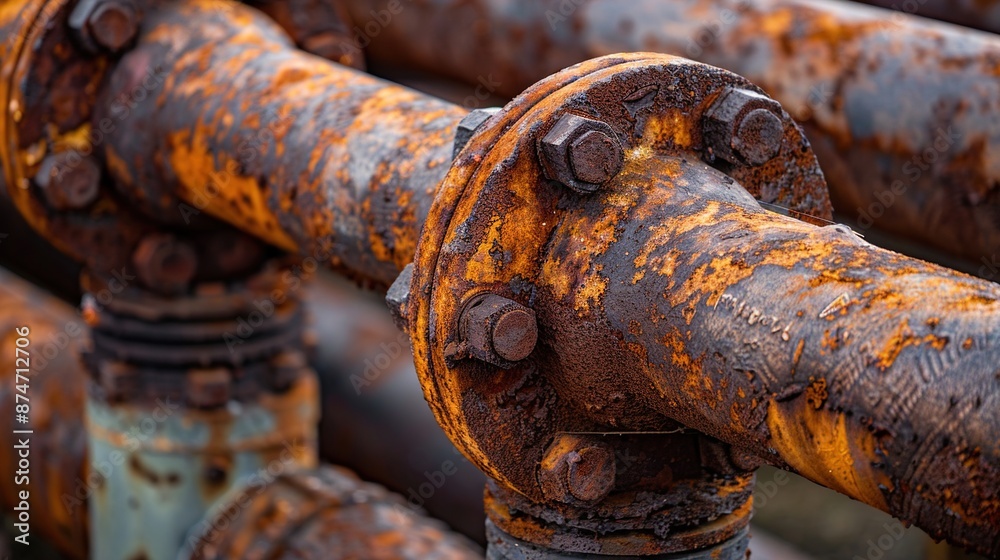 Close-up of Rusty Industrial Pipes with Flanges Close-up of Rusty Industrial Pipes with Flanges