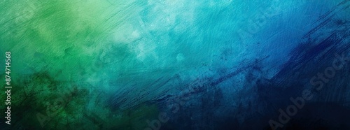 Abstract blue and green grunge background with texture and brushstrokes.