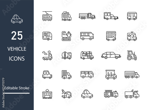 Vehicle Line Editable Icons set. Vector illustration in modern thin line style of transport icons types: taxi, bus.