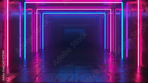 Cyberpunk Neon Aesthetic with Glowing Lines on Dark Repetitive Background