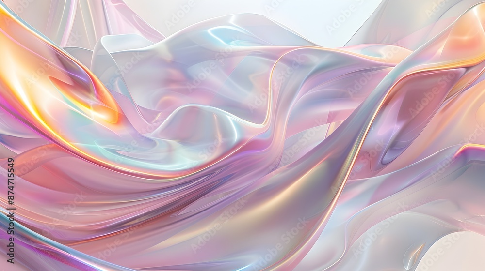 Minimalist Abstract Composition: Iridescent 3D Render with Pastel Hues in Minimalist Abstract Composition: Iridescent 3D Render with Pastel Hues in