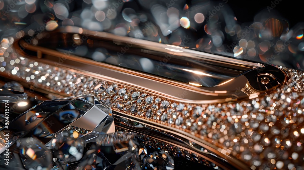 High-tech device with a sleek, futuristic design, embedded with precious metals and crystals, symbolizing the fusion of luxury and technology High-tech device with a sleek, futuristic design, embedded with precious metals and crystals, symbolizing the fusion of luxury and technology