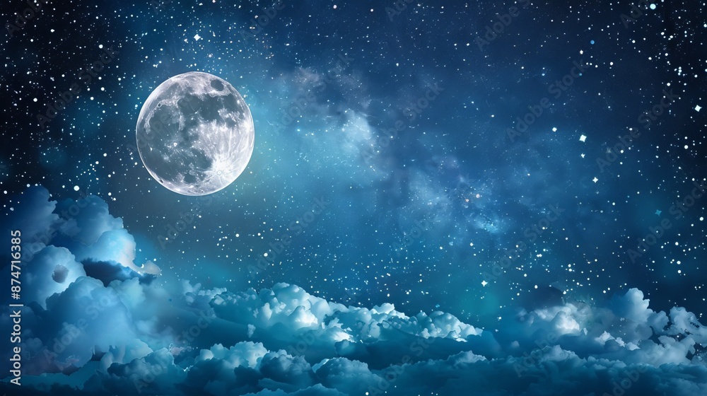 A mystical night sky background with a full moon and twinkling stars, suitable for dreamy and enchanting themes. A mystical night sky background with a full moon and twinkling stars, suitable for dreamy and enchanting themes.