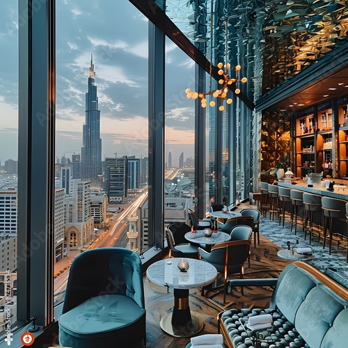 Modern Bar with Cityscape View in Dubai