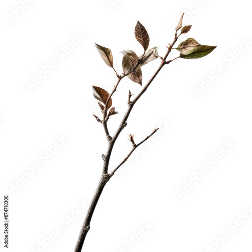 Dried branch with leaves isolate on transparent png.