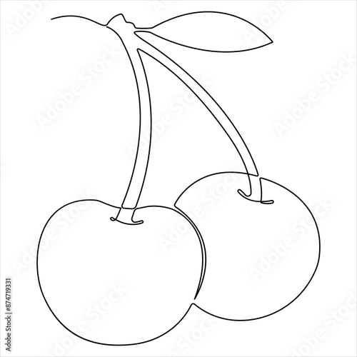 Continuous single line drawing of whole healthy organic cherries fruit Vector illustration