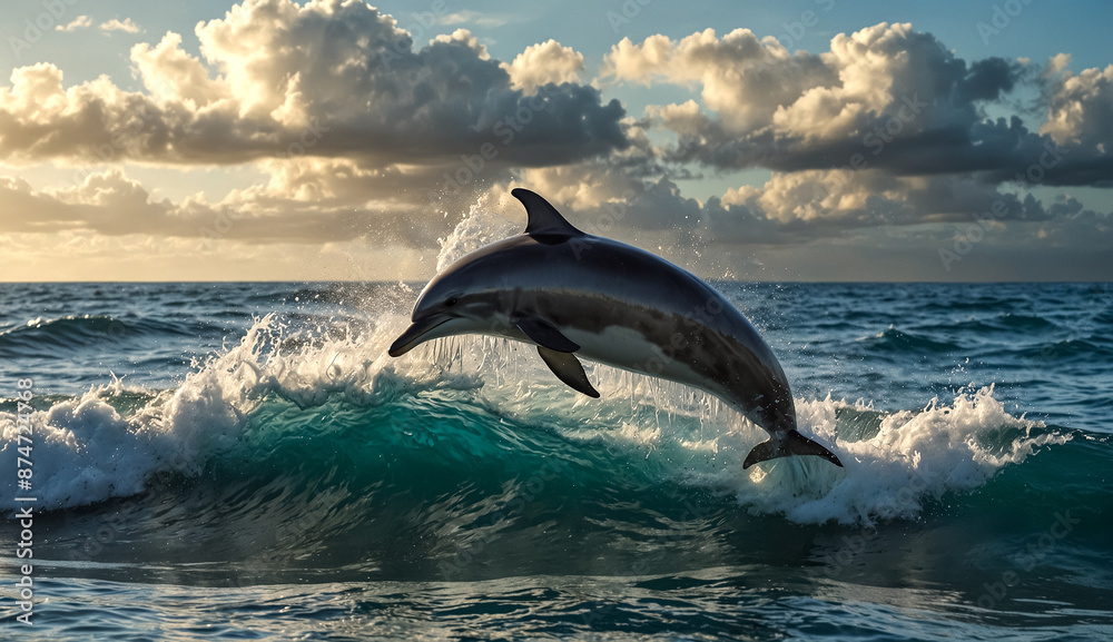 Fototapeta premium Marine Life. Cute Dolphins Swimming in the Sea. 