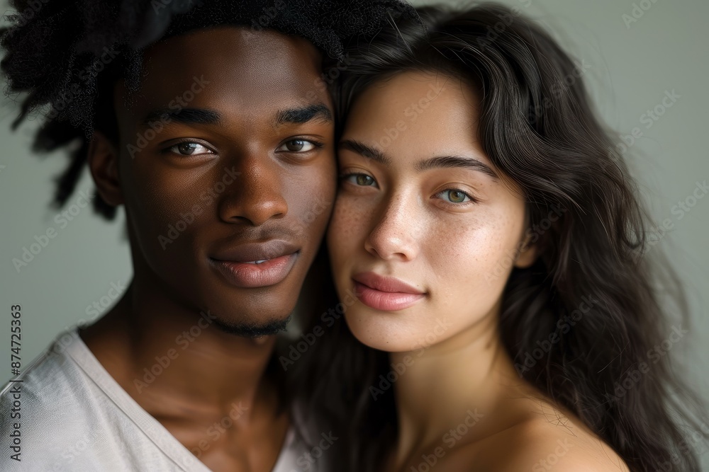 Portrait of a loving and affectionate interracial couple embracing intimately, showcasing the unity, trust, and genuine emotion in their multicultural relationship Portrait of a loving and affectionate interracial couple embracing intimately, showcasing the unity, trust, and genuine emotion in their multicultural relationship